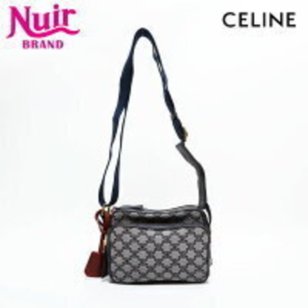Celine Macadam Canvas Camera Bag Shoulder Navy Blue